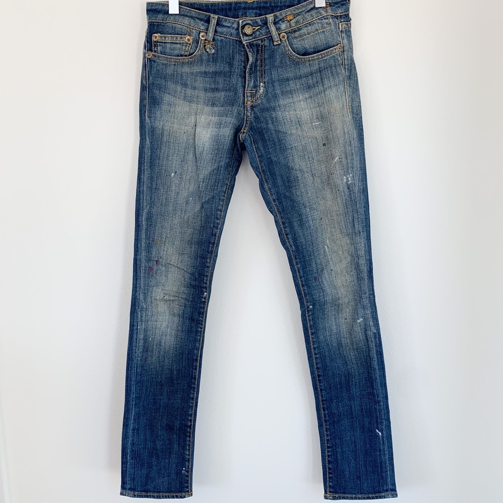 R13 Kate Skinny Basq Blue Jeans denim mid rise 24